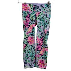 Lilly Pulitzer Luxletic Anika Weekend Leggings XS Green Pink Floral Yoga Crop